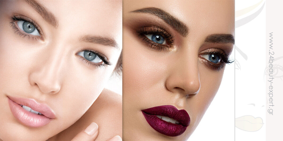 natural vs classic glam makeup permanent makeup eyeliner eyebrows φρυδια χειλη χαλανδρι συνταγμα